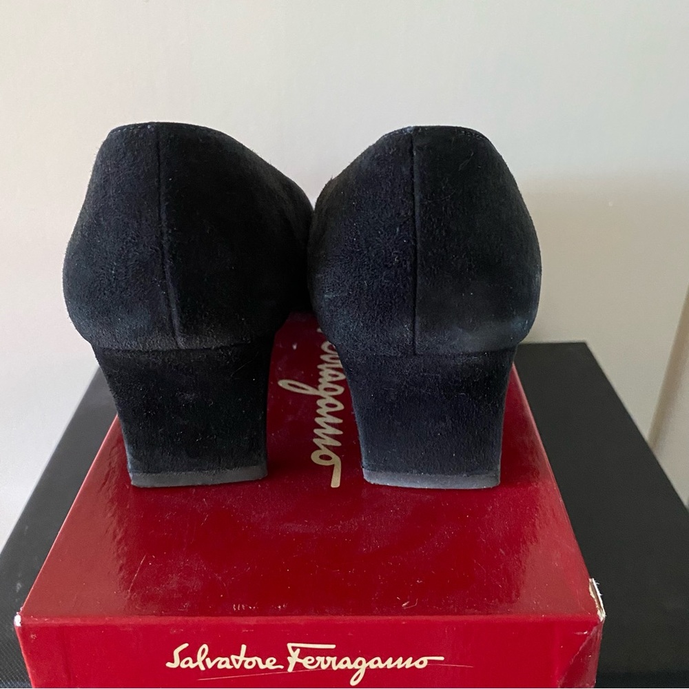 Salvatore Ferragamo Black Suede Scilla Heels with Embroidery - Picture 3 of 6